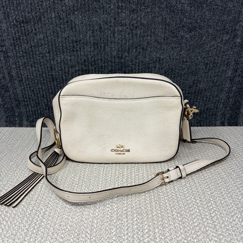 Coach 29411 Camera Bag Shoulder Crossbody Chalk White Pebbled Leather